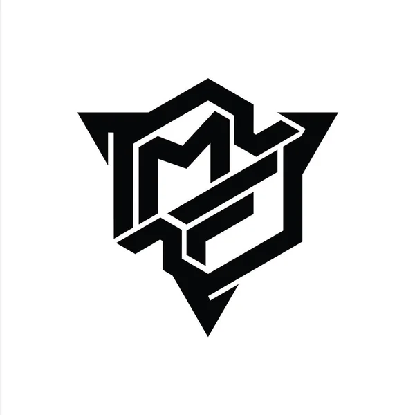 Mf字母标志六边形六边形三角形轮廓游戏风格设计模板 — 图库照片