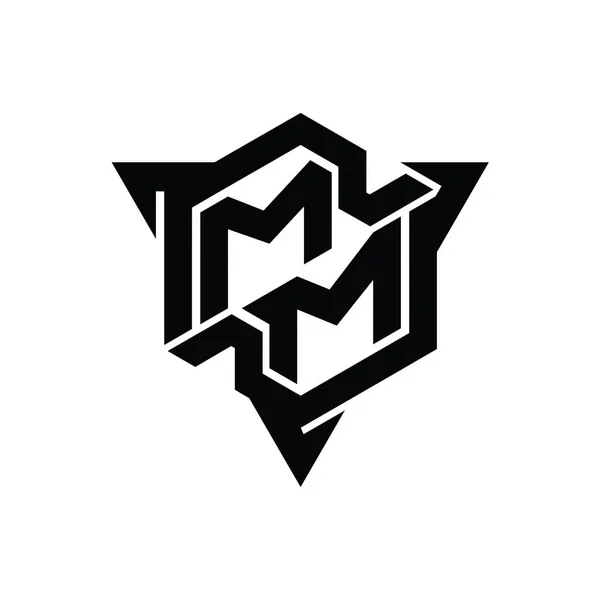 Carta Logo Monograma Hexágono Forma Con Triángulo Contorno Juego Estilo —  Fotos de Stock