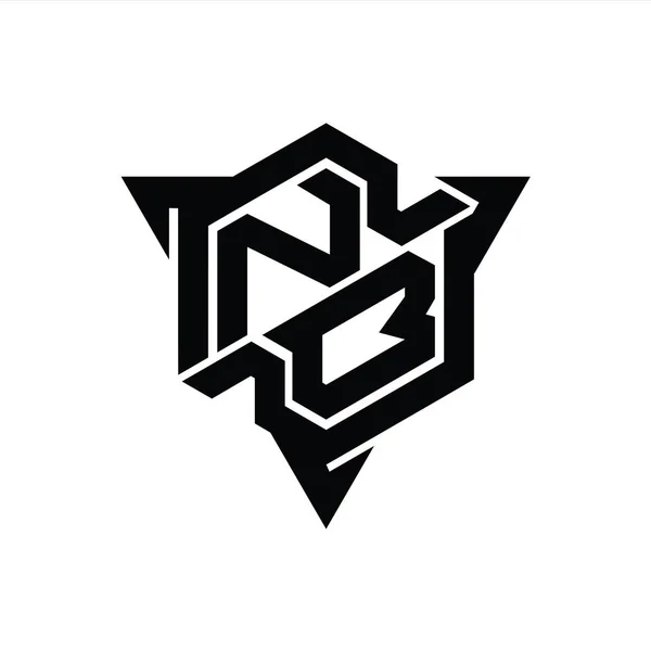 Nb字母标志六边形六边形三角形轮廓游戏风格设计模板 — 图库照片