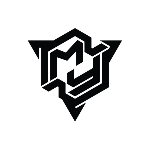 Mijn Letter Logo Monogram Zeshoek Vorm Met Driehoek Outline Gaming — Stockfoto