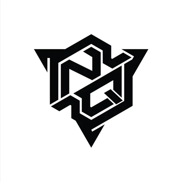 Nqレターロゴモノグラム三角形の輪郭ゲームスタイルのデザインテンプレートと六角形の形状 — ストック写真