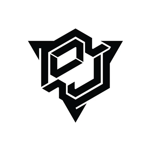 Carta Logo Monograma Hexágono Forma Con Esquema Triángulo Estilo Juego — Foto de Stock