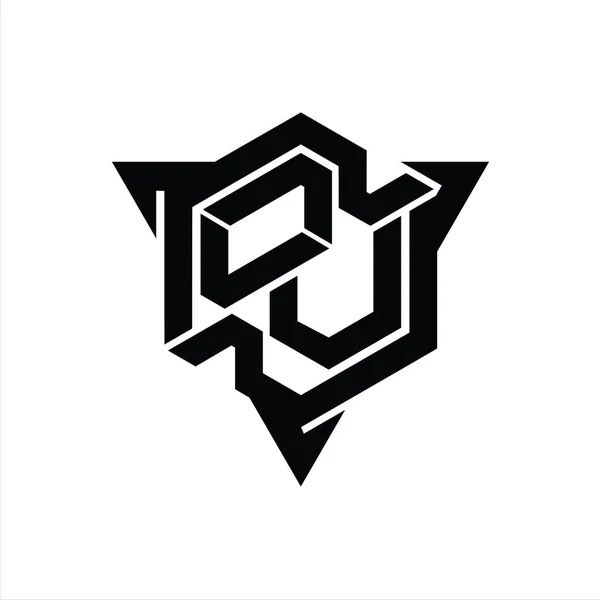 三角形のアウトラインゲームスタイルのデザインテンプレートと手紙Ovロゴのモノグラム六角形の形状 — ストック写真
