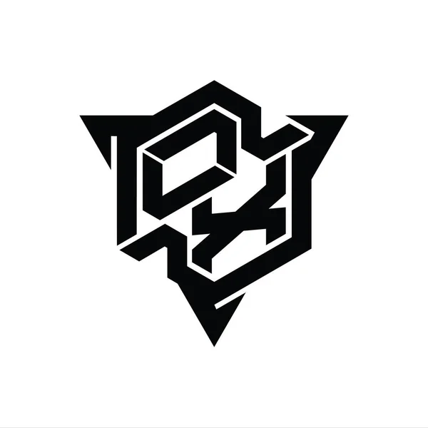 三角形のアウトラインゲームスタイルのデザインテンプレートとOx文字のロゴのモノグラム六角形の形状 — ストック写真