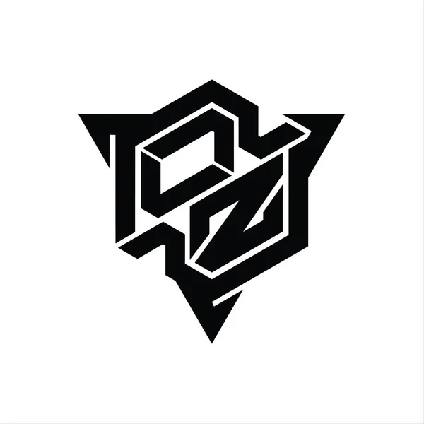 Ozレターロゴモノグラム三角形のアウトラインゲームスタイルのデザインテンプレートと六角形の形状 — ストック写真