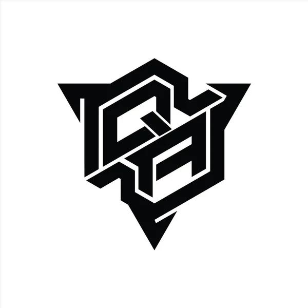 Qaレターロゴモノグラム三角形のアウトラインゲームスタイルのデザインテンプレートと六角形の形状 — ストック写真
