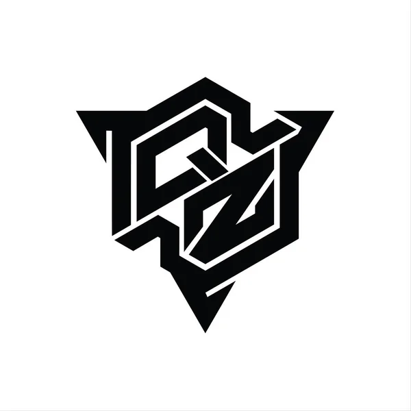 Qz字母标志六边形六边形三角形轮廓游戏风格设计模板 — 图库照片