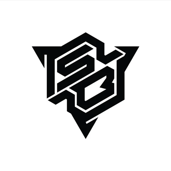 三角形アウトラインゲームスタイルのデザインテンプレートとSb文字のロゴのモノグラム六角形の形状 — ストック写真
