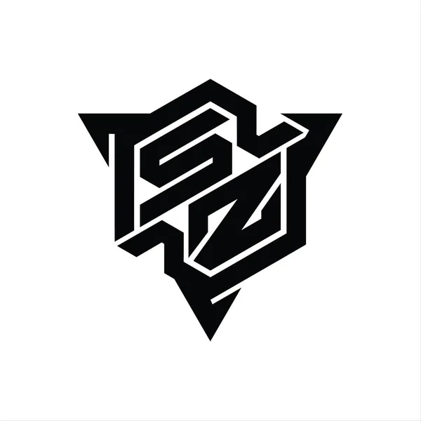 Sz手紙ロゴのモノグラム三角形の輪郭ゲームスタイルのデザインテンプレートと六角形の形状 — ストック写真
