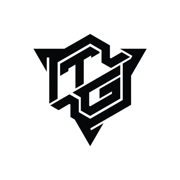 Tgレターロゴのモノグラム三角形のアウトラインゲームスタイルのデザインテンプレートと六角形の形状 — ストック写真