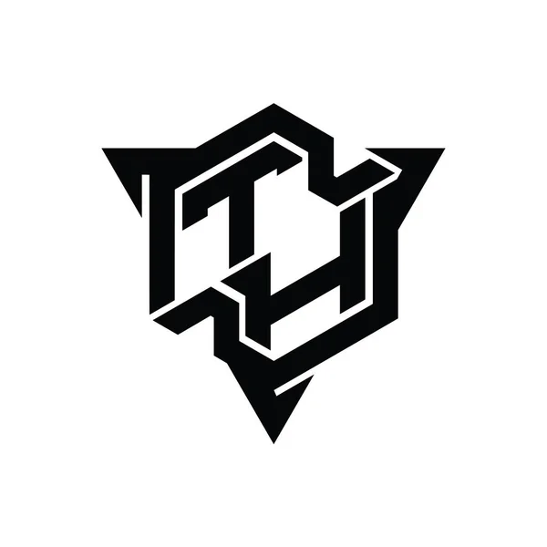 三角形アウトラインゲームスタイルのデザインテンプレートとTh文字のロゴのモノグラム六角形の形状 — ストック写真