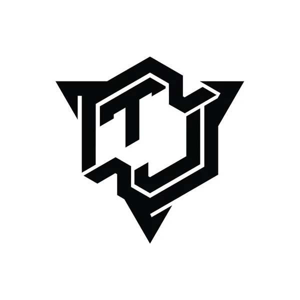 Letter Logo Monogrammi Kuusikulmio Muoto Kolmio Ääriviivat Pelaamista Tyyli Suunnittelu — kuvapankkivalokuva