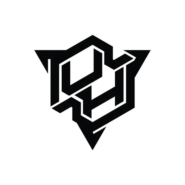 Логотип Буквы Шестиугольник Треугольным Контуром Шаблон Дизайна Игрового Стиля — стоковое фото