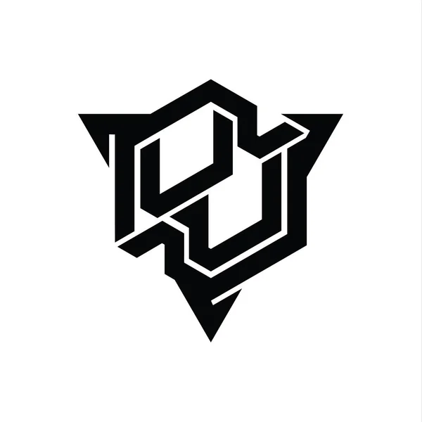 Uuレターロゴモノグラム三角形のアウトラインゲームスタイルデザインテンプレートと六角形の形状 — ストック写真
