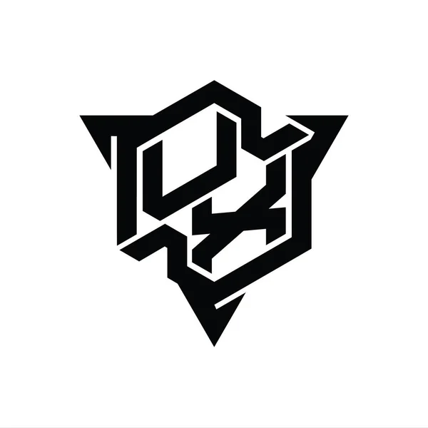 Bentuk Huruf Logo Monogram Heksagon Dengan Segitiga Garis Luar Templat — Stok Foto