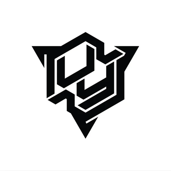 Uyレターロゴモノグラム三角形のアウトラインゲームスタイルのデザインテンプレートと六角形の形状 — ストック写真