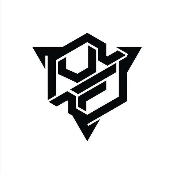 Carta Logo Monograma Hexágono Forma Con Triángulo Esquema Estilo Juego —  Fotos de Stock