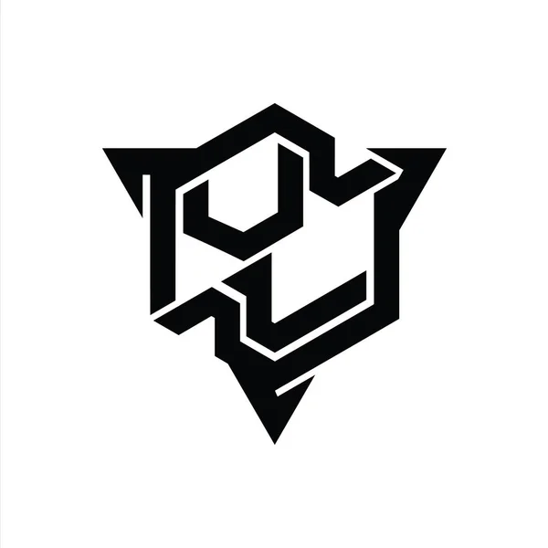 Carta Logo Monograma Hexágono Forma Con Triángulo Contorno Estilo Juego — Foto de Stock