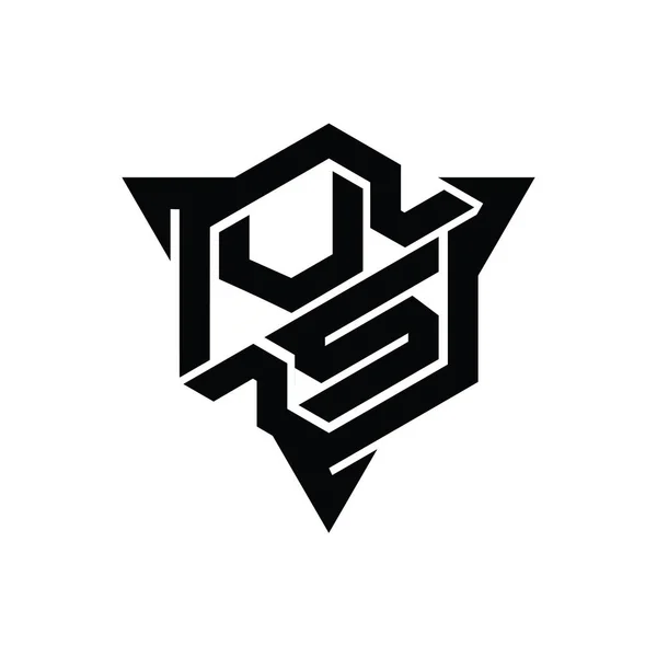 Vsレターロゴのモノグラム三角形のアウトラインゲームスタイルのデザインテンプレートと六角形の形状 — ストック写真