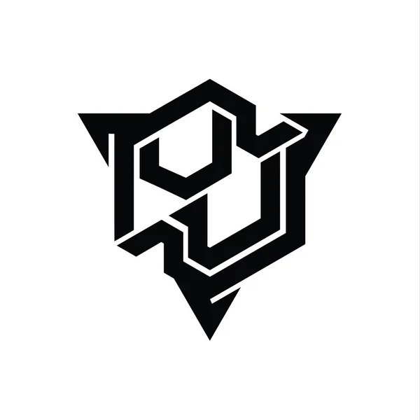 Carta Logo Monograma Hexágono Forma Con Triángulo Contorno Estilo Juego — Foto de Stock