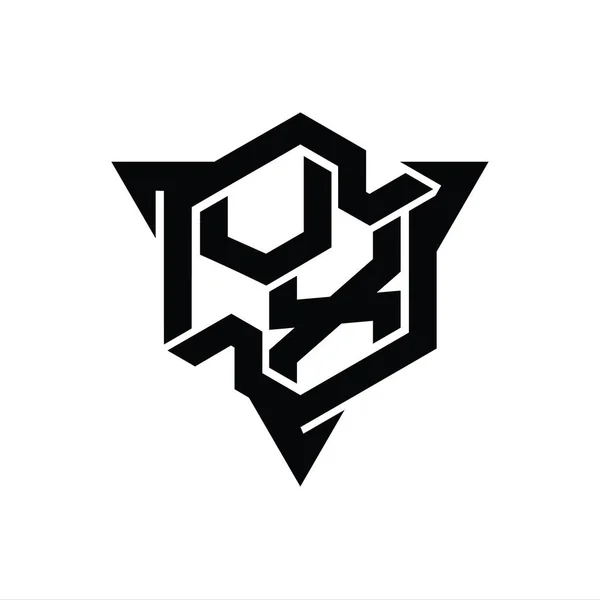 Carta Logo Monograma Hexágono Forma Con Triángulo Contorno Estilo Juego —  Fotos de Stock