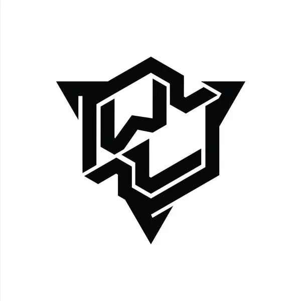 Wlレターロゴモノグラム三角形のアウトラインゲームスタイルのデザインテンプレートと六角形の形状 — ストック写真