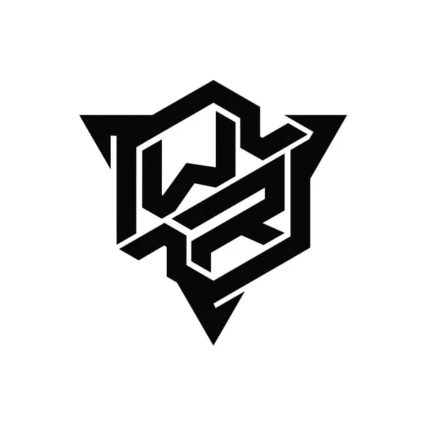 Wrレターロゴモノグラム三角形のアウトラインゲームスタイルデザインテンプレートと六角形の形状 — ストック写真