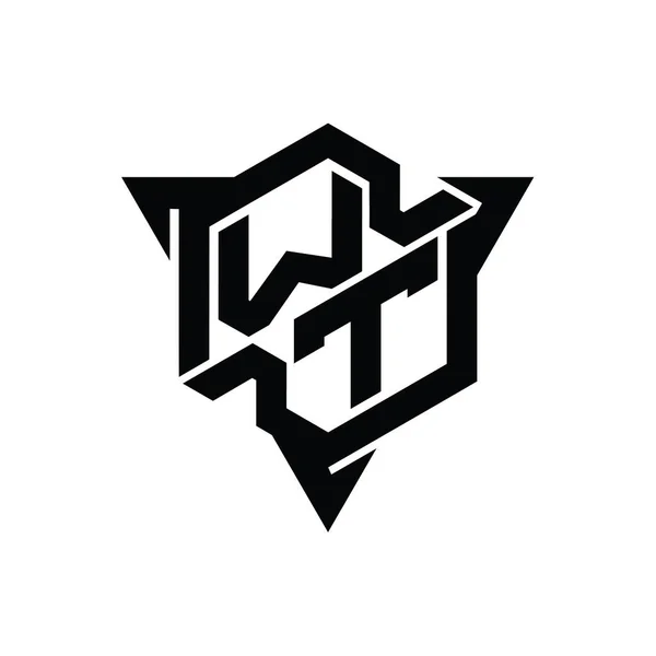 Wtレターロゴモノグラム三角形のアウトラインゲームスタイルのデザインテンプレートと六角形の形状 — ストック写真