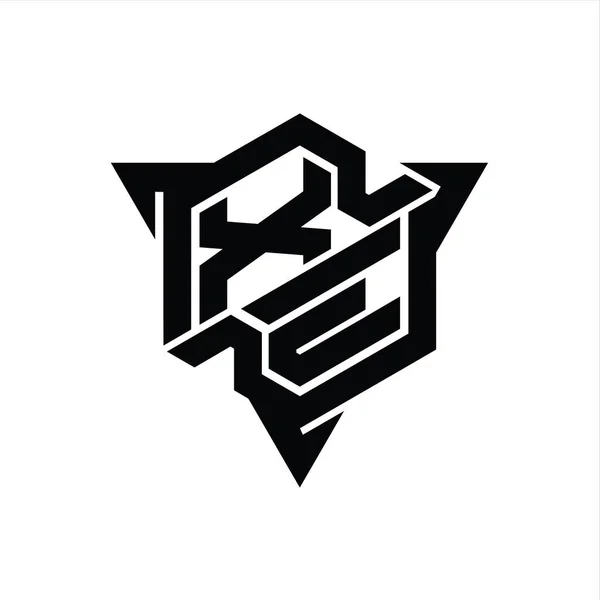 Xe文字のロゴのモノグラム三角形のアウトラインゲームスタイルのデザインテンプレートと六角形の形状 — ストック写真