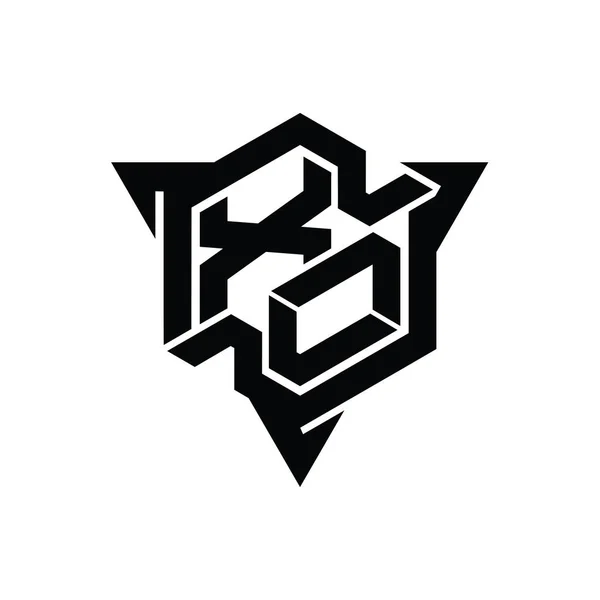 Xoの文字ロゴモノグラム三角形のアウトラインゲームスタイルのデザインテンプレートと六角形の形状 — ストック写真