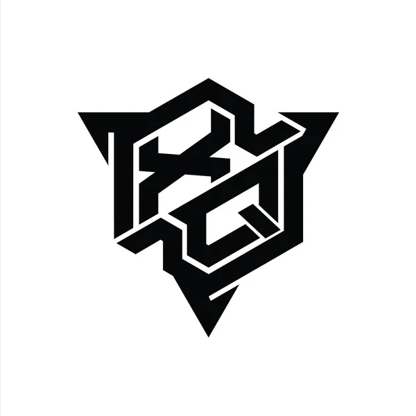 Xqレターロゴモノグラム三角形のアウトラインゲームスタイルのデザインテンプレートと六角形の形状 — ストック写真