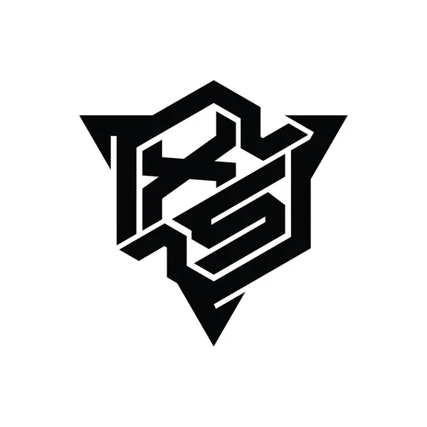 三角形のアウトラインゲームスタイルのデザインテンプレートとXs文字ロゴモノグラム六角形の形状 — ストック写真