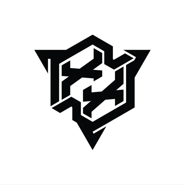 トリプルアウトラインゲームスタイルのデザインテンプレートとXx文字のロゴのモノグラム六角形の形状 — ストック写真