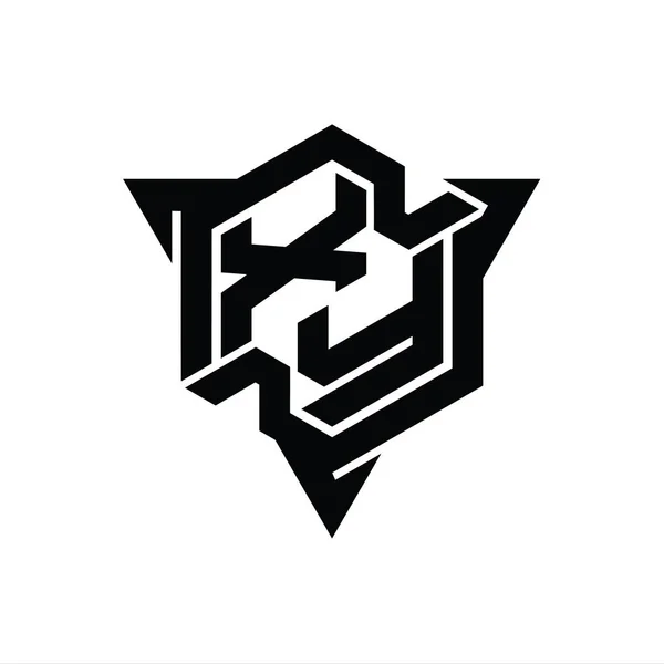 Xy文字のロゴのモノグラム三角形のアウトラインゲームスタイルのデザインテンプレートと六角形の形状 — ストック写真