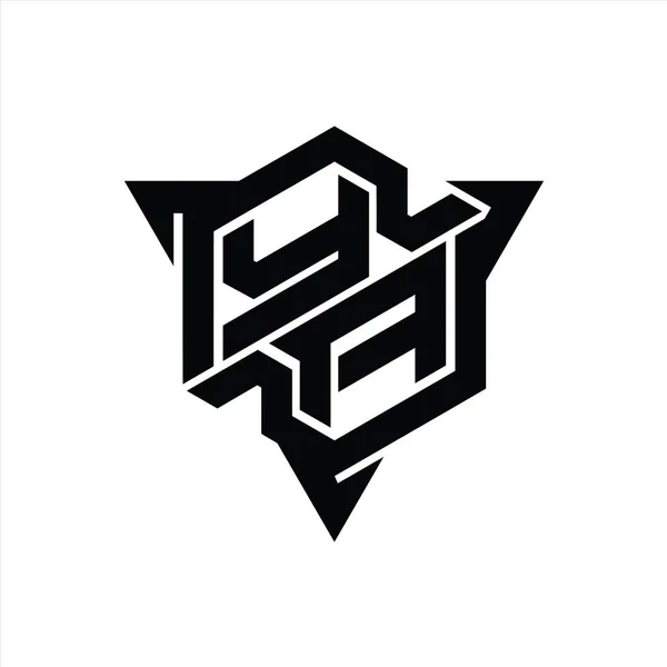 Ya文字ロゴのモノグラム三角形のアウトラインゲームスタイルのデザインテンプレートと六角形の形状 — ストック写真