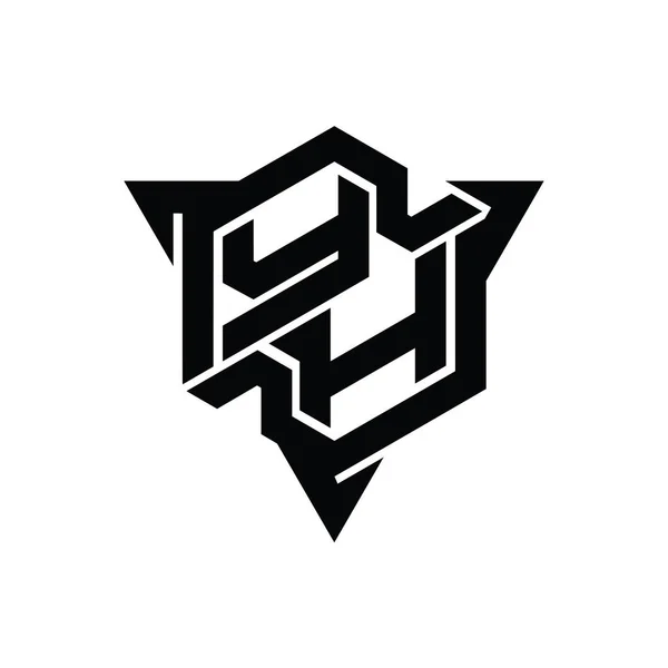 Yh文字ロゴモノグラム三角形アウトラインゲームスタイルのデザインテンプレートと六角形の形状 — ストック写真