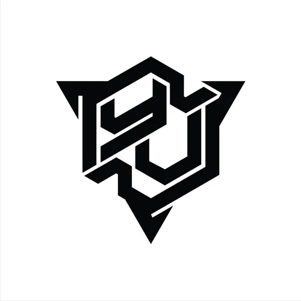 Yvレターロゴモノグラム三角形のアウトラインゲームスタイルのデザインテンプレートと六角形の形状 — ストック写真