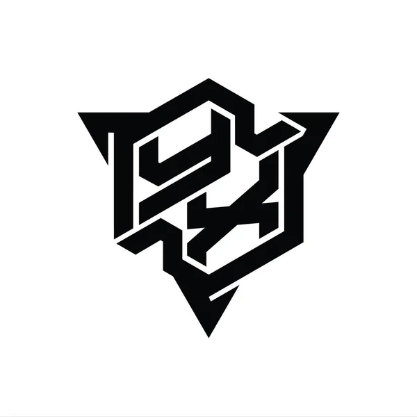 Yxレターロゴのモノグラム三角形のアウトラインゲームスタイルのデザインテンプレートと六角形の形状 — ストック写真
