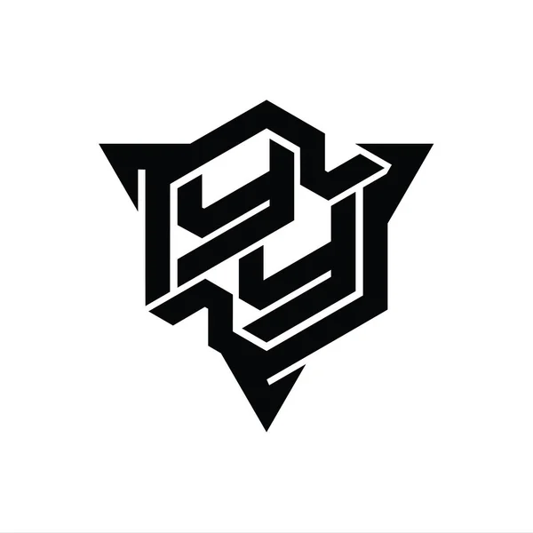 Y文字ロゴモノグラム三角形のアウトラインゲームスタイルのデザインテンプレートと六角形の形状 — ストック写真