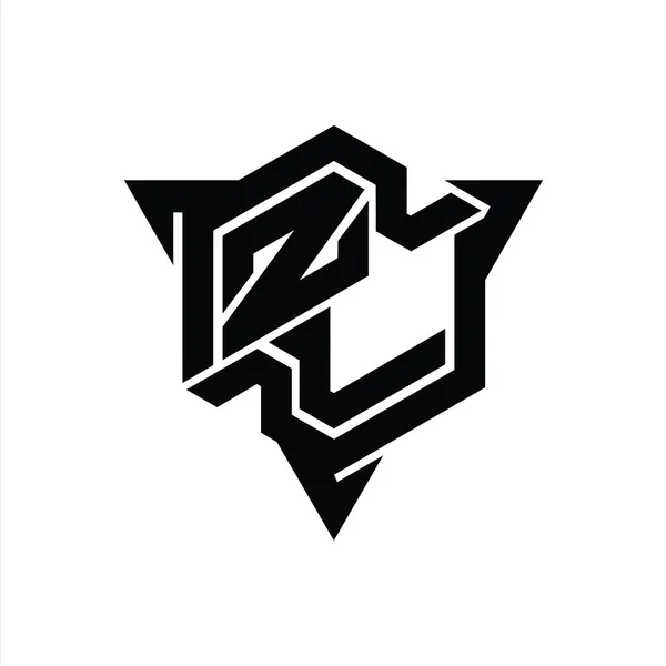 Zl字母标志六边形六边形三角形轮廓游戏风格设计模板 — 图库照片