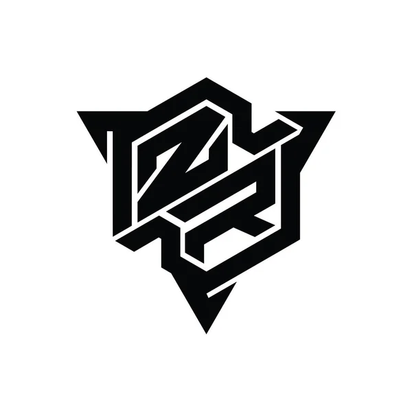 Zrレターロゴモノグラム三角形のアウトラインゲームスタイルデザインテンプレートと六角形の形状 — ストック写真