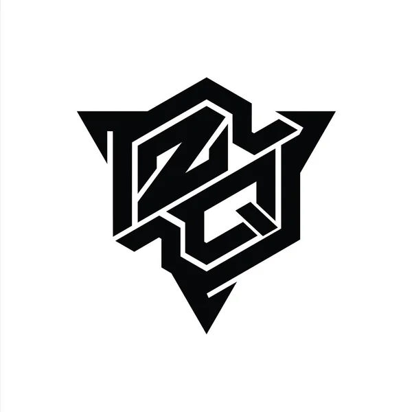 Zqレターロゴモノグラム三角形のアウトラインゲームスタイルデザインテンプレートと六角形の形状 — ストック写真