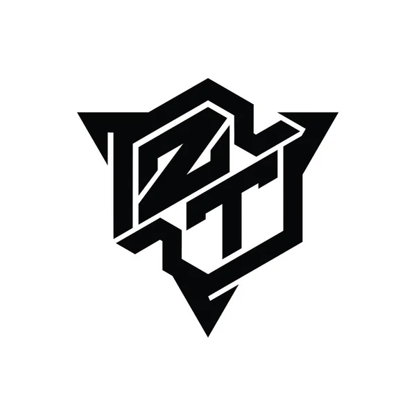 Ztの手紙のロゴのモノグラム三角形アウトラインゲームスタイルのデザインテンプレートと六角形の形 — ストック写真