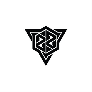 ZZ Harfi Logo monogram altıgen şekli ve üçgen çizgili keskin dilim biçimi tasarım şablonu