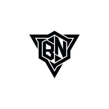 BN Harfi Logo monogram altıgen şekli ve üçgen çizgili keskin dilim biçimi tasarım şablonu