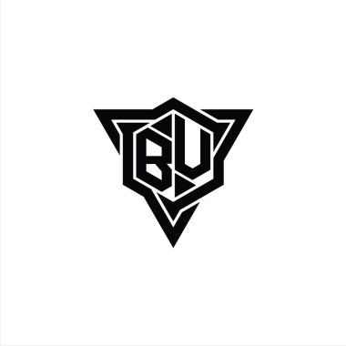 BV Harfi Logo monogram altıgen şekli ve üçgen çizgili keskin dilim biçimi tasarım şablonu