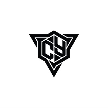 CY Harfi Logo monogram altıgen şekli ve üçgen çizgili keskin dilim biçimi tasarım şablonu