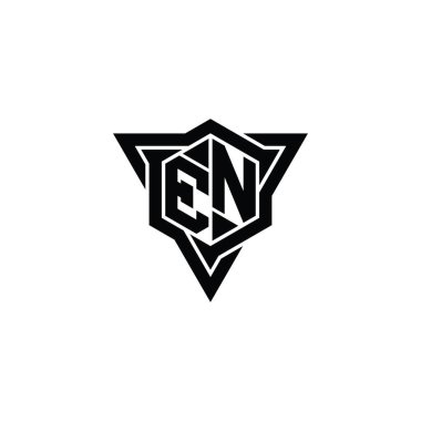 EN Harfi Logo monogram altıgen şekli ve üçgen çizgili keskin dilim biçimi tasarım şablonu