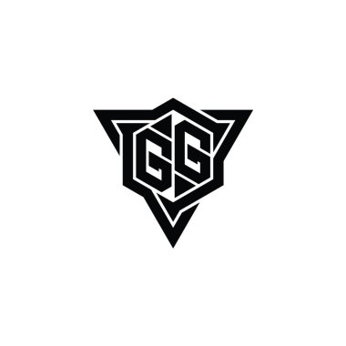 GG Harfi Logo monogram altıgen şekli ve üçgen çizgili keskin dilim biçimi tasarım şablonu