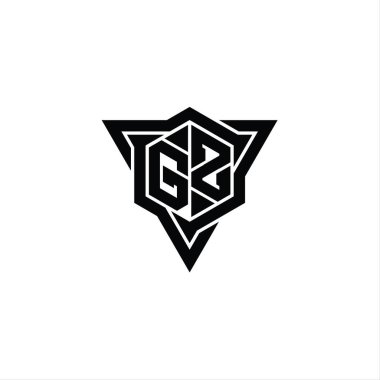 GZ Harfi Logo monogram altıgen şekli ve üçgen çizgili keskin dilim biçimi tasarım şablonu